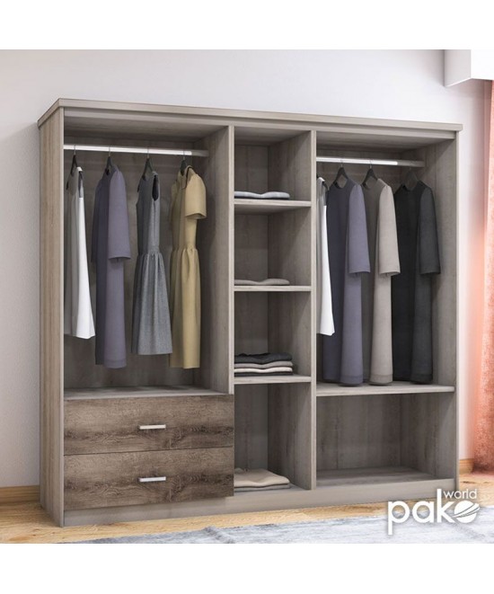 Ντουλάπα ρούχων πεντάφυλλη OLYMPUS pakoworld χρώμα castillo-toro 198x57x183εκ