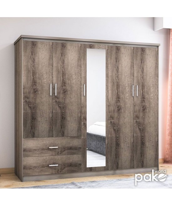 Ντουλάπα ρούχων πεντάφυλλη OLYMPUS pakoworld χρώμα castillo-toro 198x57x183εκ