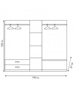 Ντουλάπα ρούχων πεντάφυλλη OLYMPUS pakoworld χρώμα castillo-toro 198x57x183εκ
