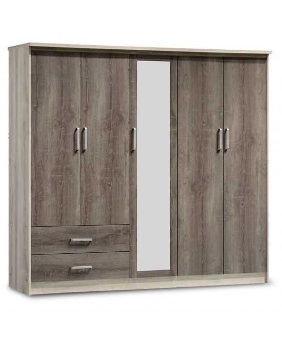 Ντουλάπα ρούχων πεντάφυλλη OLYMPUS pakoworld χρώμα castillo-toro 198x57x183εκ