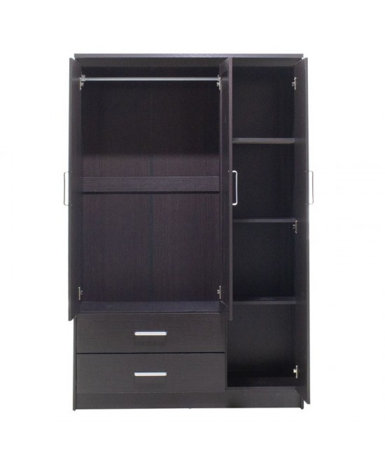 Ντουλάπα ρούχων τρίφυλλη OLYMPUS pakoworld χρώμα wenge 120x57x183εκ