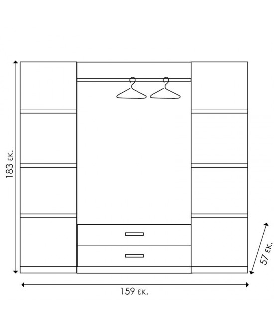 Ντουλάπα ρούχων τετράφυλλη OLYMPUS pakoworld χρώμα wenge 159x57x183εκ