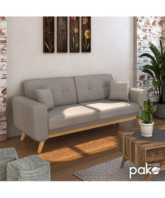 Καναπές-κρεβάτι Carmelo pakoworld με μπεζ-γκρι ύφασμα 214x80x86εκ