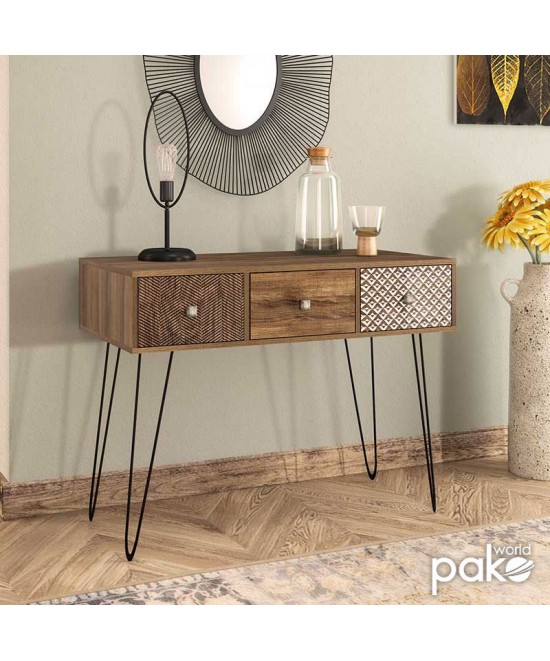 Κονσόλα Boho pakoworld καρυδί με μεταλλικά πόδια 100x50,5x74,5εκ