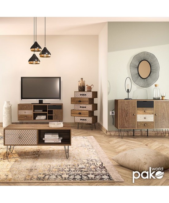 Τραπέζι σαλονιού Boho pakoworld καρυδί με μεταλλικά πόδια 100x50x46εκ Τραπέζι σαλονιού Boho pakoworld καρυδί με μεταλλικά πόδια 100x50x46εκ