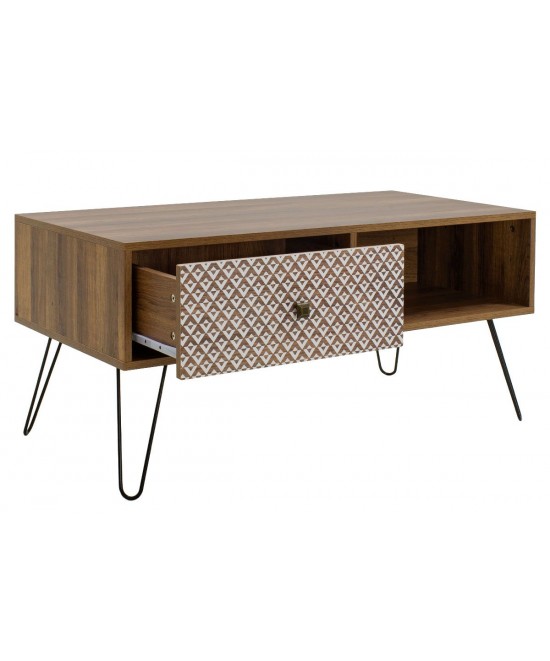 Τραπέζι σαλονιού Boho pakoworld καρυδί με μεταλλικά πόδια 100x50x46εκ Τραπέζι σαλονιού Boho pakoworld καρυδί με μεταλλικά πόδια 100x50x46εκ