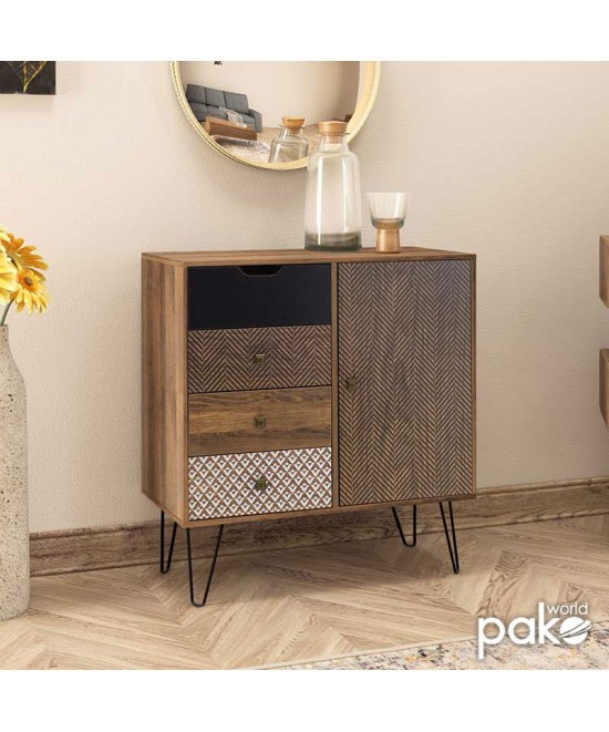 Συρταριέρα Boho pakoworld με συρτάρια-ντουλάπι καρυδί μεταλλικά πόδια 79,5x39,5x86εκ