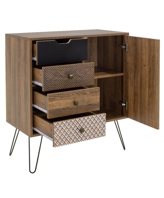 Συρταριέρα Boho pakoworld με συρτάρια-ντουλάπι καρυδί μεταλλικά πόδια 79,5x39,5x86εκ