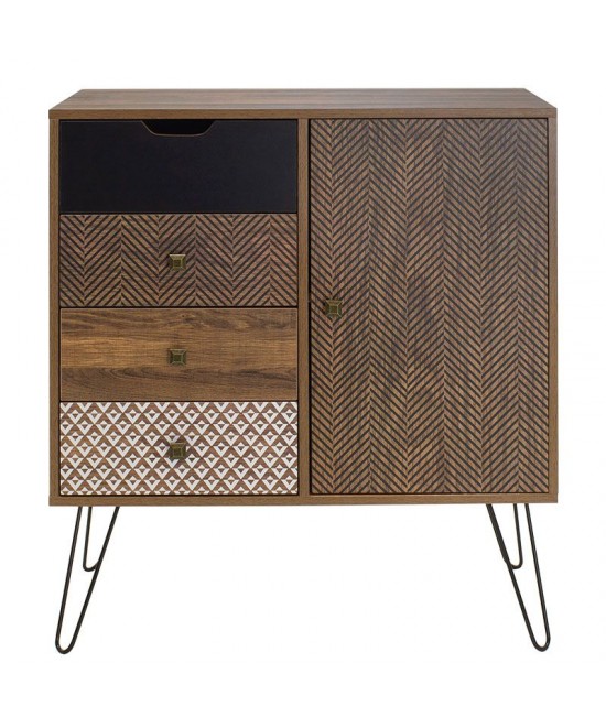 Συρταριέρα Boho pakoworld με συρτάρια-ντουλάπι καρυδί μεταλλικά πόδια 79,5x39,5x86εκ