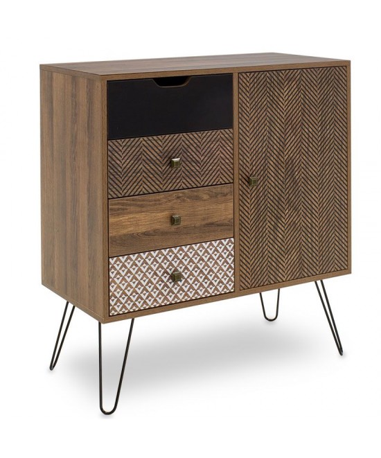 Συρταριέρα Boho pakoworld με συρτάρια-ντουλάπι καρυδί μεταλλικά πόδια 79,5x39,5x86εκ