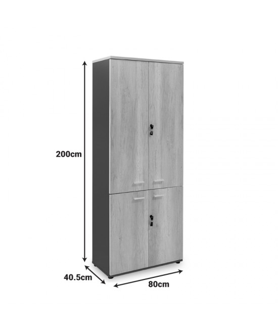 Ντουλάπα γραφείου επαγγελματική Lotus pakoworld χρώμα φυσικό - ανθρακί 80x40,5x200εκ