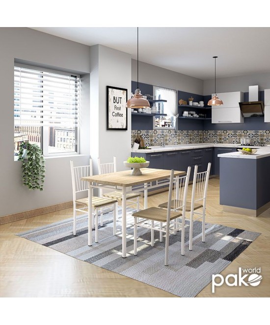 Τραπεζαρία Roza pakoworld σετ 5τμχ χρώμα sonoma - πόδια λευκό gloss 120x70x75εκ