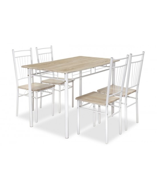 Τραπεζαρία Roza pakoworld σετ 5τμχ χρώμα sonoma - πόδια λευκό gloss 120x70x75εκ