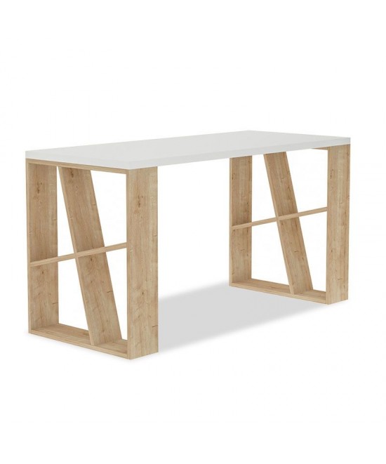 Γραφείο Honey pakoworld χρώμα λευκό - light oak 140x60x75εκ