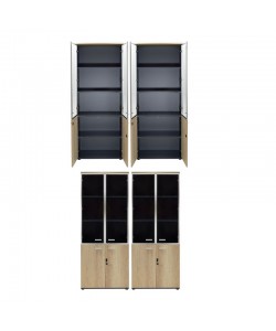 Nτουλάπα γραφείου τετράφυλλη με 2 γυάλινες πόρτες Lotus pakoworld χρώμα φυσικό-ανθρακί 160x40,5x200εκ