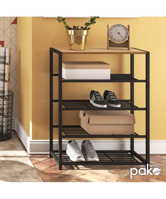 Παπουτσοθήκη Ramon pakoworld 12 ζευγών φυσικό-μαύρο 63x30x83εκ