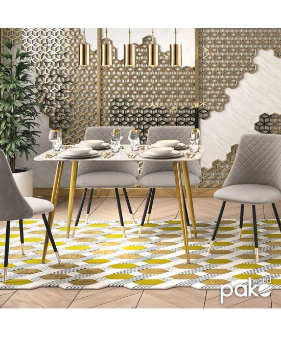 Τραπέζι Paris pakoworld οβάλ γυαλί 8mm σχέδιο μαρμάρου-χρυσό 120x80x75εκ
