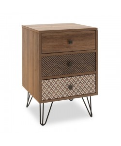 Κομοδίνο Boho pakoworld με 3 συρτάρια καρυδί με μεταλλικά πόδια 40x40x59εκ