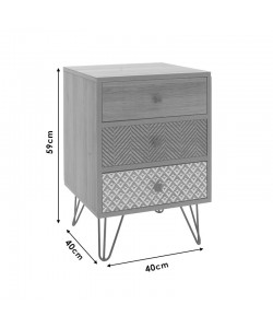 Κομοδίνο Boho pakoworld με 3 συρτάρια καρυδί με μεταλλικά πόδια 40x40x59εκ