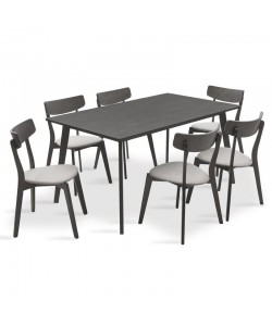 Tραπεζαρία Benson - Toto pakoworld σετ 7τμχ rustic grey - ύφασμα γκρι 150x90x75εκ