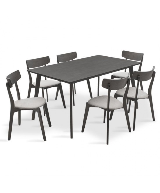 Tραπεζαρία Benson - Toto pakoworld σετ 7τμχ rustic grey - ύφασμα γκρι 150x90x75εκ