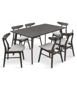 Tραπεζαρία Benson - Orlean pakoworld σετ 7τμχ rustic grey - ύφασμα γκρι 150x90x75εκ