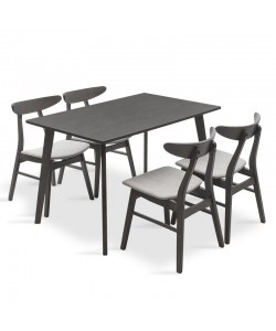 Tραπεζαρία Benson - Orlean pakoworld σετ 5τμχ rustic grey-ύφασμα γκρι 120x75x75εκ