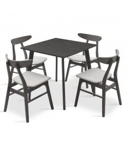 Tραπεζαρία Benson - Orlean pakoworld σετ 5τμχ rustic grey - ύφασμα γκρι 80x80x75εκ