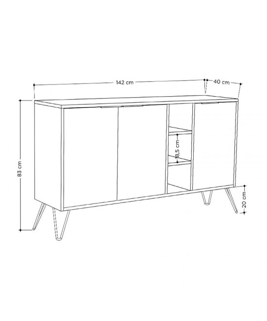 Μπουφές Clara pakoworld χρώμα light oak 142x35.5x83εκ