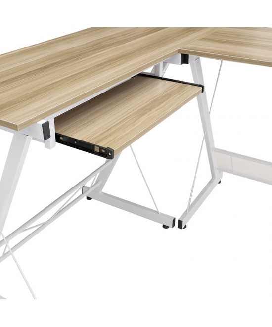 Γραφείο γωνιακό Levi pakoworld-MDF χρώμα oak-λευκό 158x120x73εκ