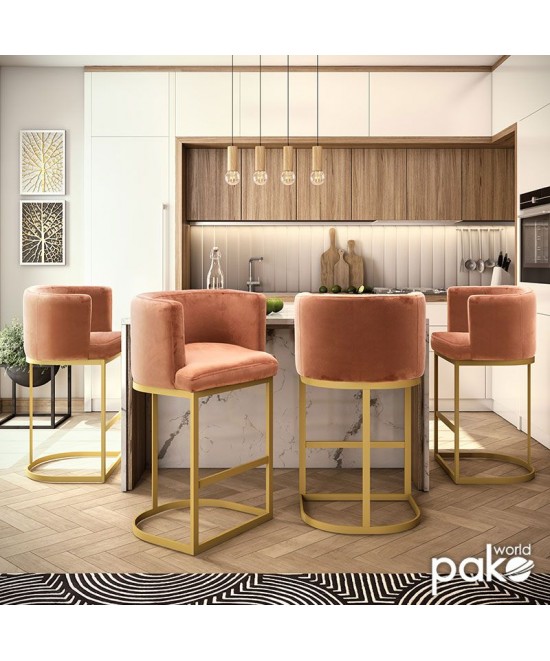 Σκαμπό μπαρ Viv pakoworld μεταλλικό χρυσό-βελούδο σάπιο μήλο 54x50x95εκ