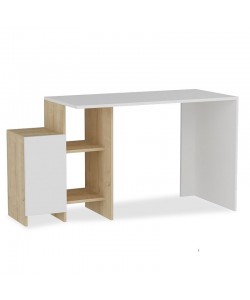 Γραφείο με ραφιέρα Kely pakoworld χρώμα λευκό-φυσικό 113x55x74εκ
