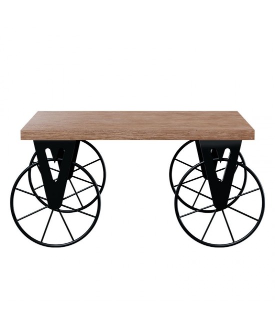 Τραπέζι σαλονιού Bike pakoworld χρώμα μαύρο-καρυδί 85x55x41εκ