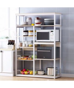 Ραφιέρα επιδαπέδια Leena pakoworld μέταλλο λευκό-φυσικό 80x30x142εκ