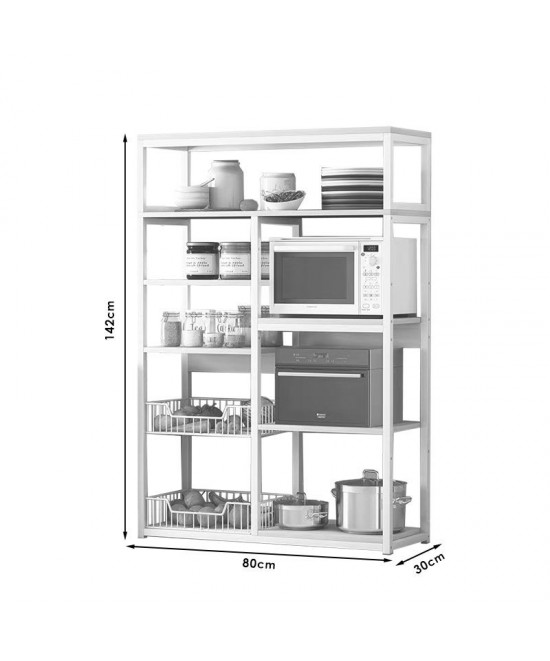 Ραφιέρα επιδαπέδια Leena pakoworld μέταλλο λευκό-φυσικό 80x30x142εκ