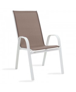 Πολυθρόνα Calan pakoworld μέταλλο λευκό-textilene καφέ 55x75x90εκ