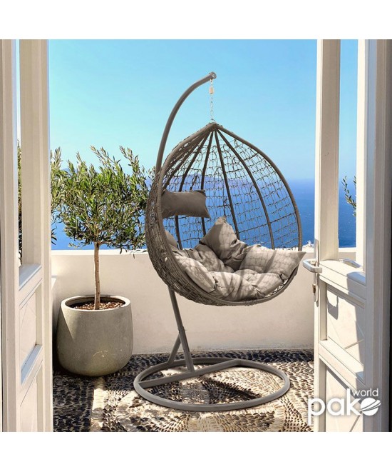 Κούνια Zafer pakoworld κρεμαστή μέταλλο-pp-μαξιλάρι γκρι 106x103x200εκ