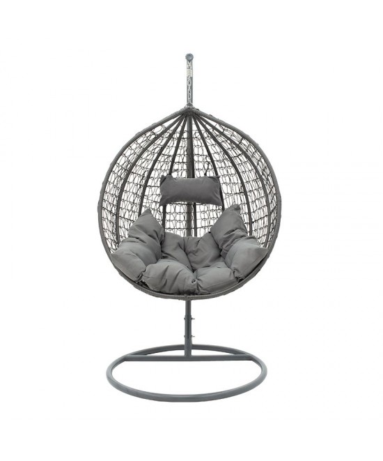 Κούνια Zafer pakoworld κρεμαστή μέταλλο-pp-μαξιλάρι γκρι 106x103x200εκ