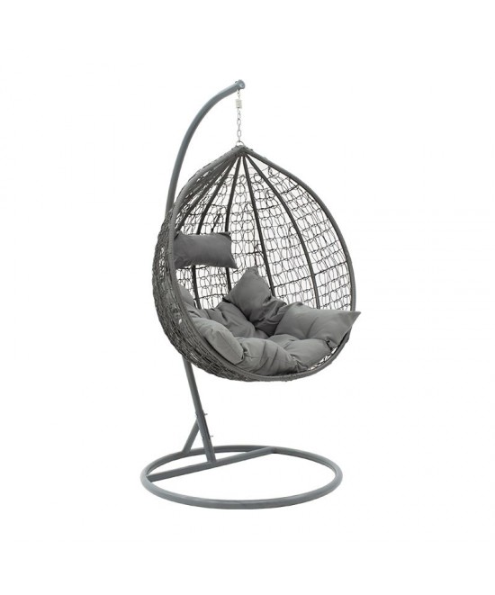 Κούνια Zafer pakoworld κρεμαστή μέταλλο-pp-μαξιλάρι γκρι 106x103x200εκ