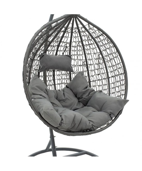 Κούνια Zafer pakoworld κρεμαστή μέταλλο-pp-μαξιλάρι γκρι 106x103x200εκ