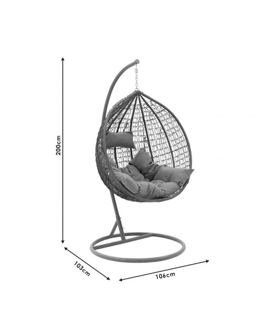 Κούνια Zafer pakoworld κρεμαστή μέταλλο-pp-μαξιλάρι γκρι 106x103x200εκ