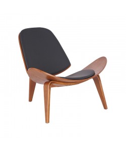 Πολυθρόνα Vilma pakoworld PU μαύρο- plywood καρυδί 90x73x75εκ