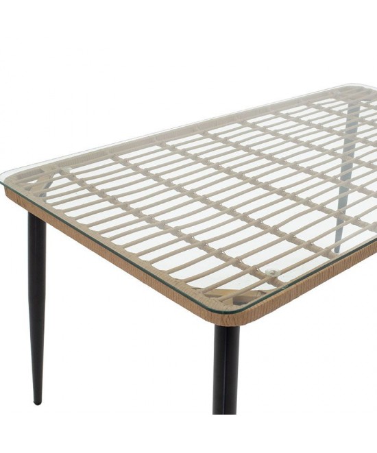 Τραπέζι Naoki pakoworld μέταλλο μαύρο-pe φυσικό-γυαλί 160x90x78εκ Τραπέζι Naoki pakoworld μέταλλο μαύρο-pe φυσικό-γυαλί 160x90x78εκ