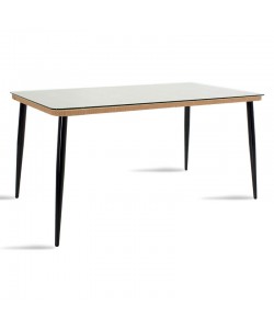 Τραπέζι Naoki pakoworld μέταλλο μαύρο-pe φυσικό-γυαλί 160x90x78εκ