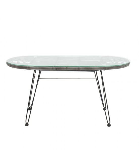 Τραπέζι Naoki pakoworld μέταλλο μαύρο-pe γκρι-γυαλί 100x45x46εκ