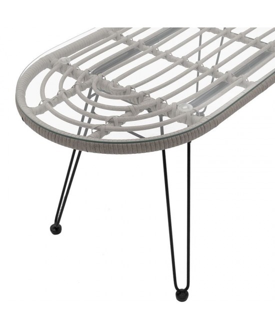 Τραπέζι Naoki pakoworld μέταλλο μαύρο-pe γκρι-γυαλί 100x45x46εκ