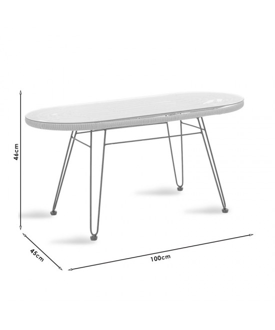 Τραπέζι Naoki pakoworld μέταλλο μαύρο-pe γκρι-γυαλί 100x45x46εκ