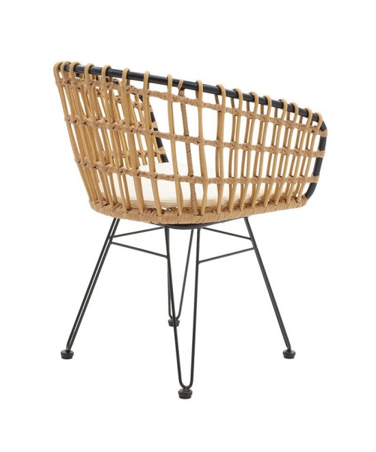 Πολυθρόνα Naoki pakoworld μαύρο μέταλλο-pe φυσικό