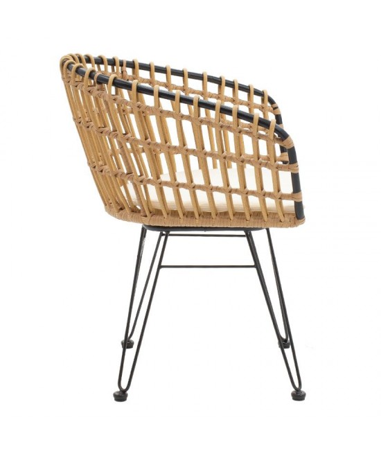 Πολυθρόνα Naoki pakoworld μαύρο μέταλλο-pe φυσικό