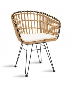 Πολυθρόνα Naoki pakoworld μαύρο μέταλλο-pe φυσικό